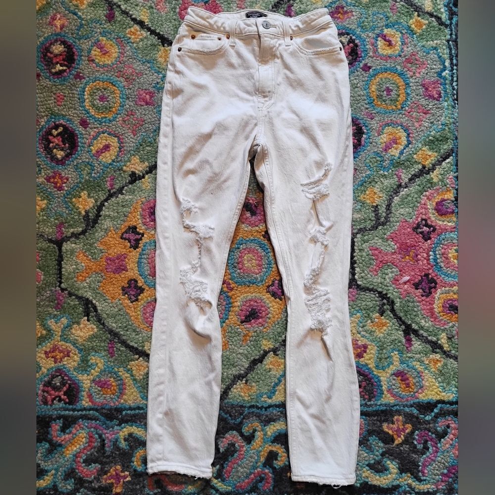 Abercrombie& Fitch Simone High Rise Slim Distressed Jeans White Women's 0
